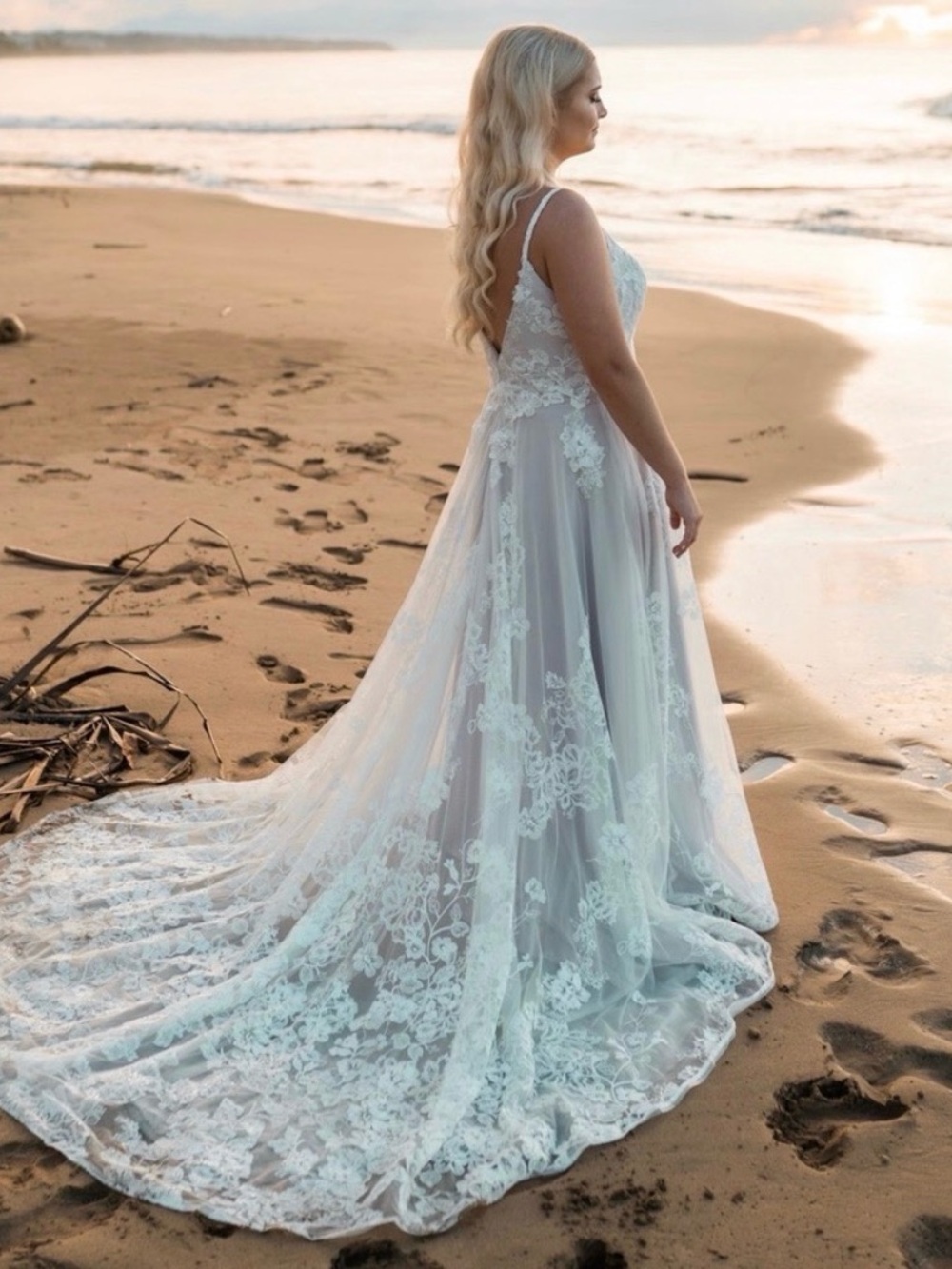 DESIGNER MADI LANE - CARINA Lace A-Line Wedding Dress in Latte and White